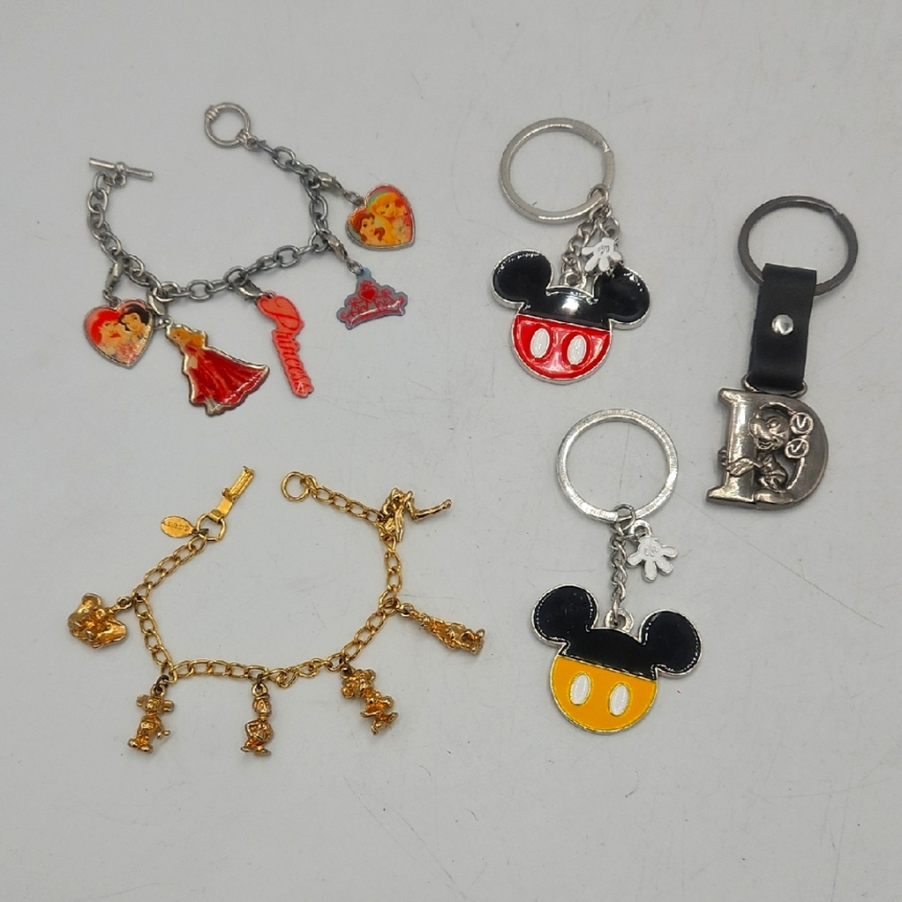 Disney Kids Charm Bracelet and Keychain Set - Red, Gold, Black